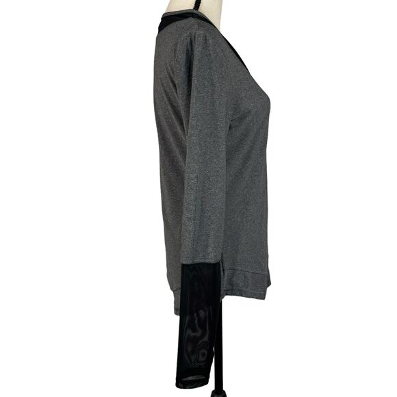 X by Gottex Medium Top Mesh Inserts Stretch Long Sleeve Gray Heather Curved Hem - Picture 5 of 9